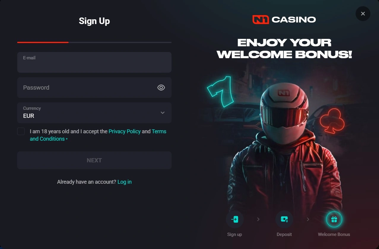 N1 Casino sign up registration form